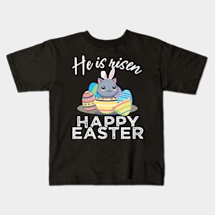 Cute Cat Bunny Ears Easter Egg Hunt Risen Bible Kids T-Shirt